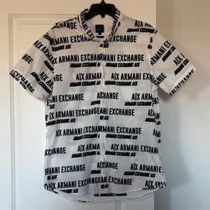 Armani Exchange Men's Black and White Logo Shirt